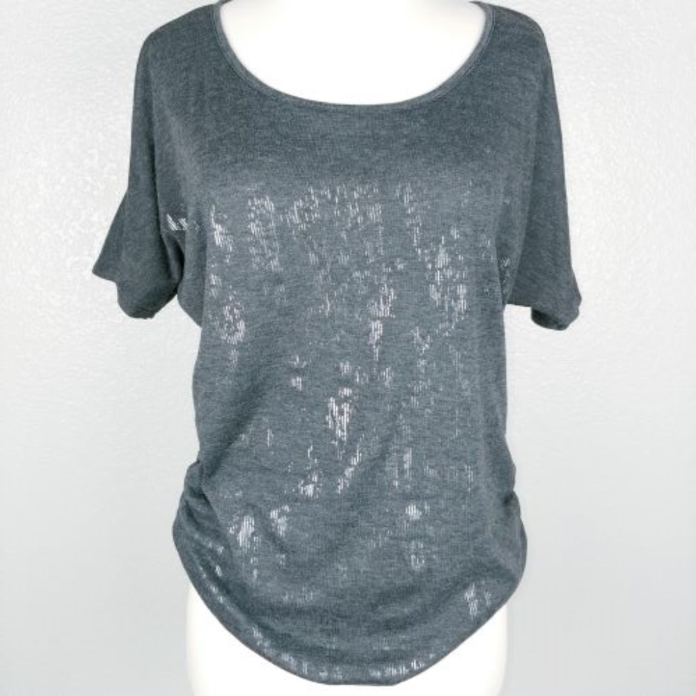 Agenda Ruched Gray Metallic Abstract Graphic Tee M